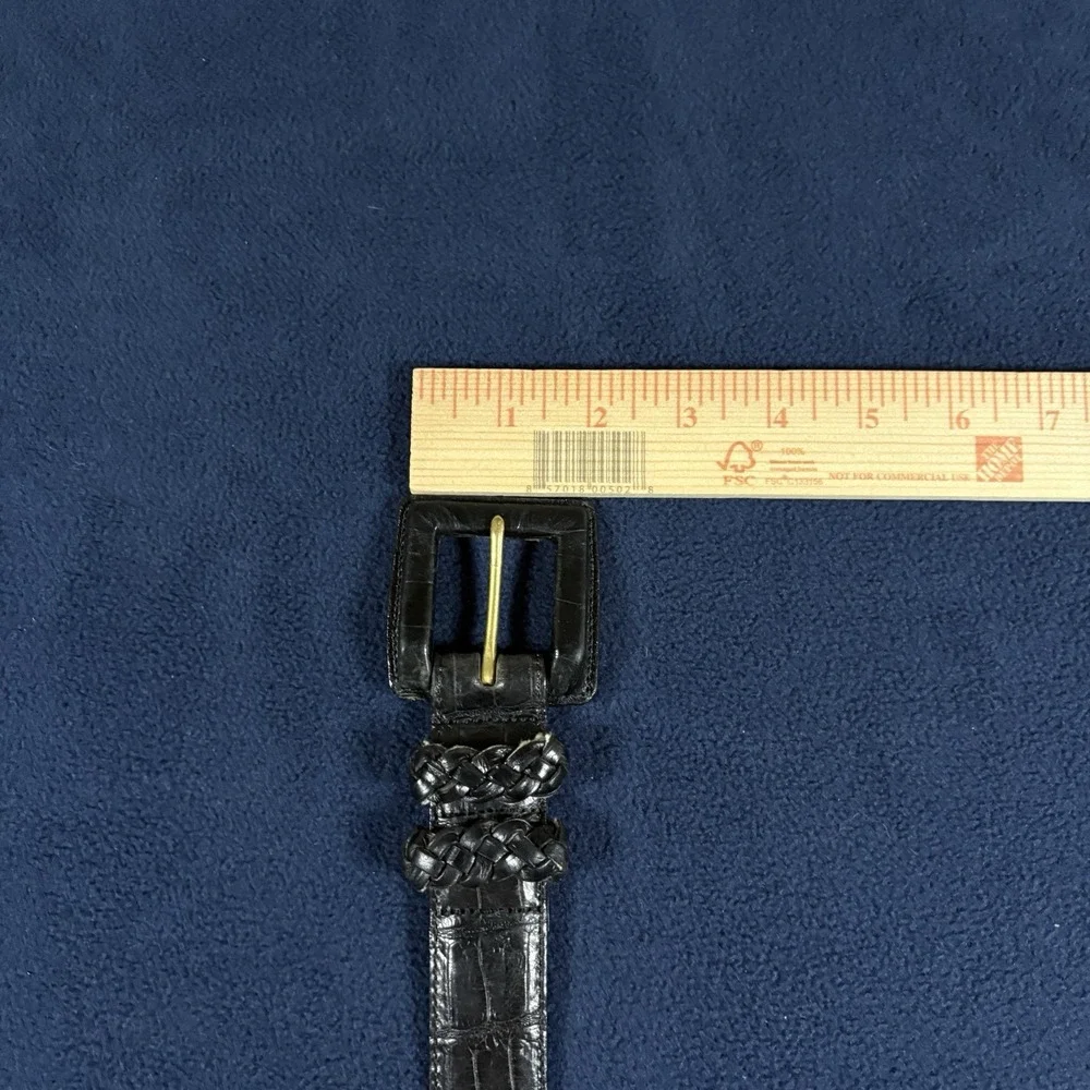 VTG Brighton Black Leather Croc Belt Size L Wrapped Buckle 40003 Alligator USA